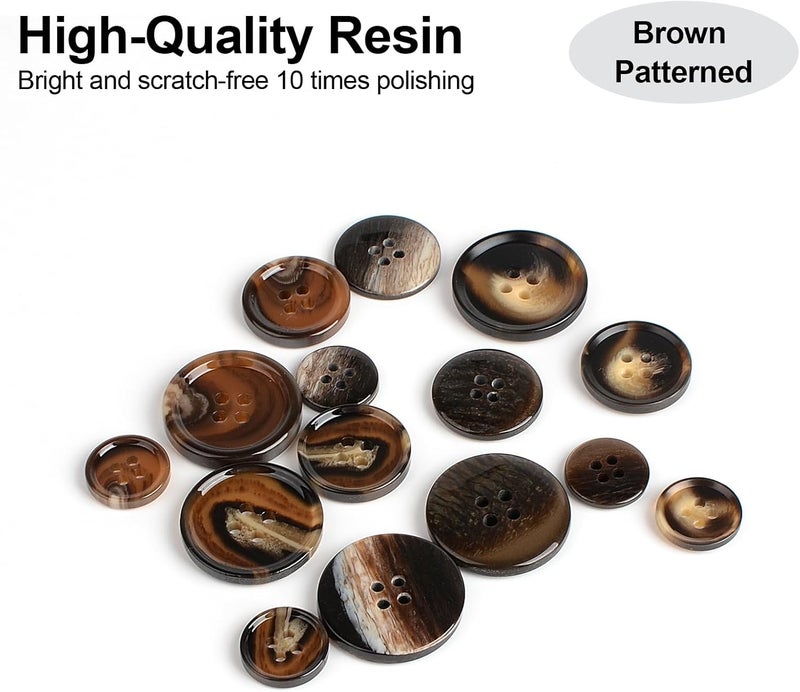 OELFFOW 110Pcs Brown Patterned Mixed Sewing Buttons, 4-Hole Craft Round Blazer Buttons, 5 Color 3 Size (15mm, 20mm, 25mm) Suit Coats Resin Button, for Variety Clothing Sewing, DIY Craft (Brown Patterned) - Image 3